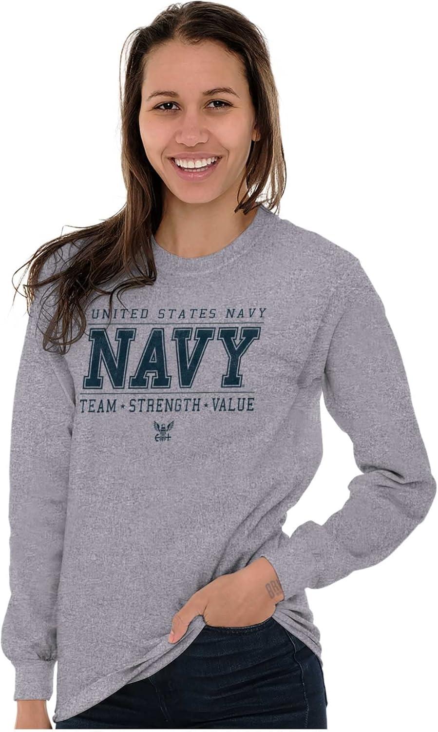 imageBrisco Brands US Navy Logo Team Strength Value Long Sleeve Tshirt Men WomenSport Grey