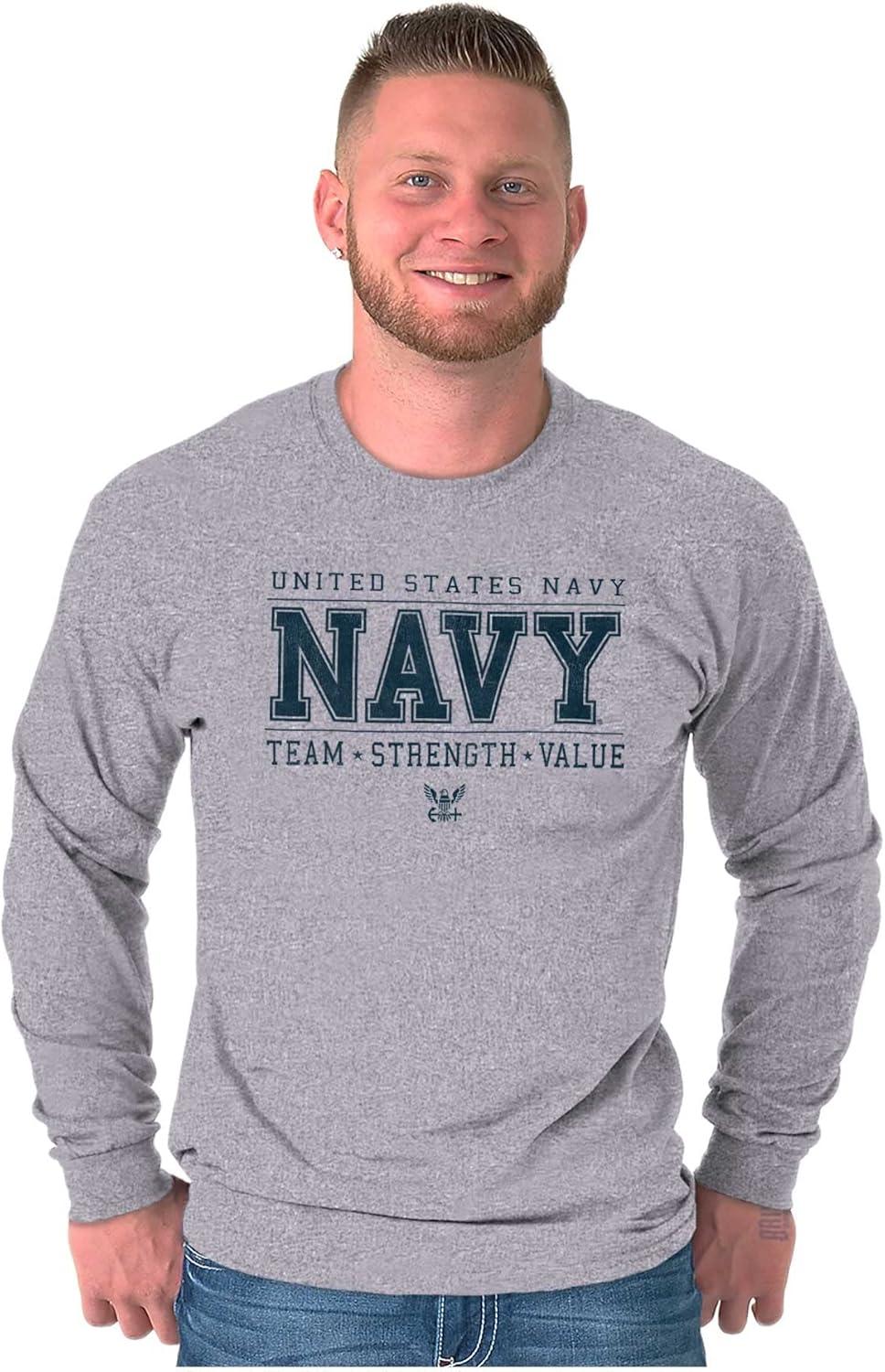 imageBrisco Brands US Navy Logo Team Strength Value Long Sleeve Tshirt Men WomenSport Grey