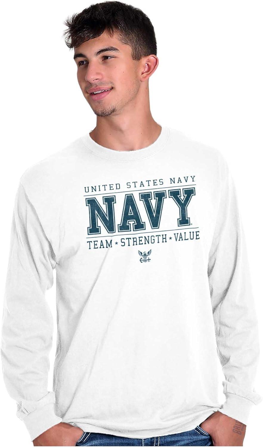 imageBrisco Brands US Navy Logo Team Strength Value Long Sleeve Tshirt Men WomenWhite