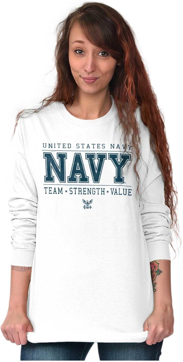 imageBrisco Brands US Navy Logo Team Strength Value Long Sleeve Tshirt Men WomenWhite
