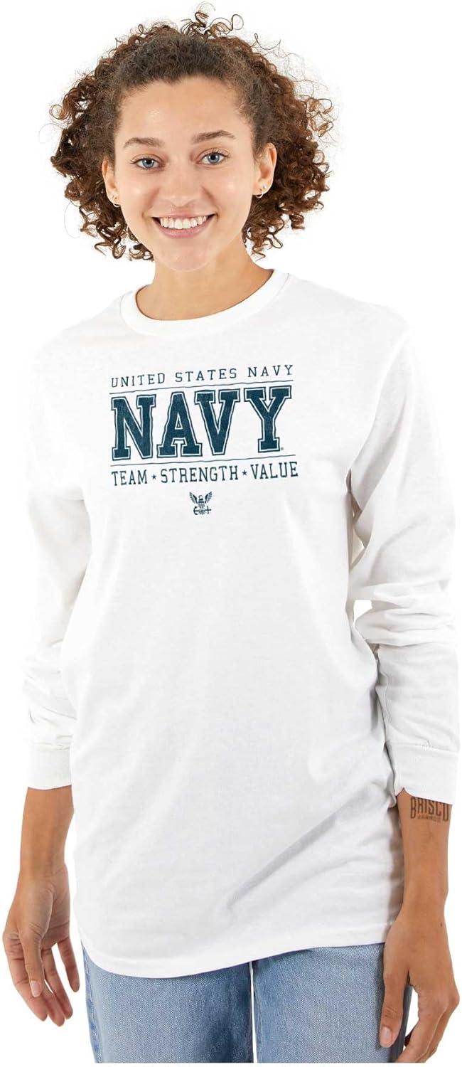 imageBrisco Brands US Navy Logo Team Strength Value Long Sleeve Tshirt Men WomenWhite
