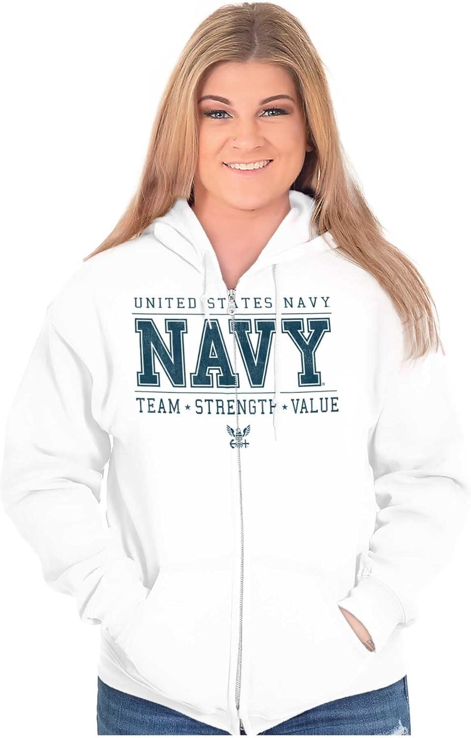 imageBrisco Brands US Navy Team Strength Value Zip Up Hoodie Mens WomensWhite