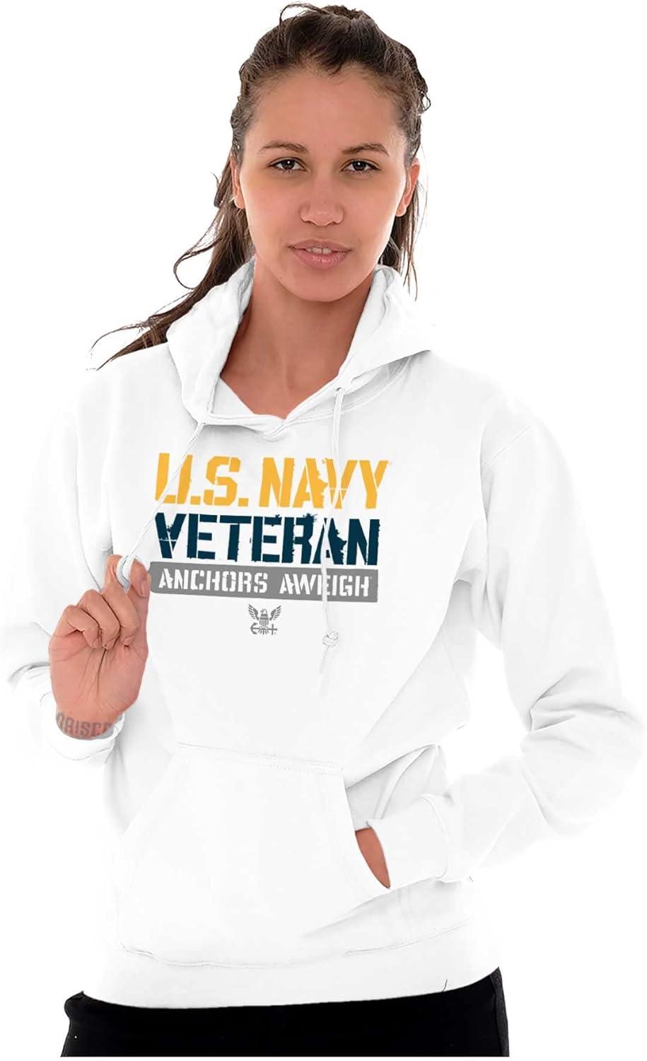 imageBrisco Brands US Navy Veteran Anchors Aweigh Hoodie Sweatshirt Women MenWhite