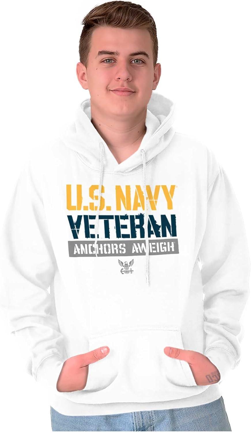 imageBrisco Brands US Navy Veteran Anchors Aweigh Hoodie Sweatshirt Women MenWhite