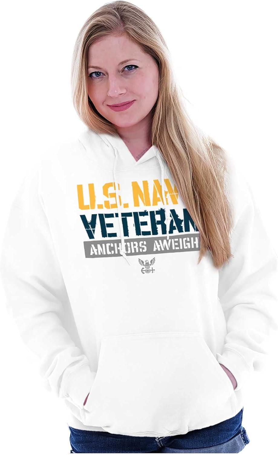 imageBrisco Brands US Navy Veteran Anchors Aweigh Hoodie Sweatshirt Women MenWhite