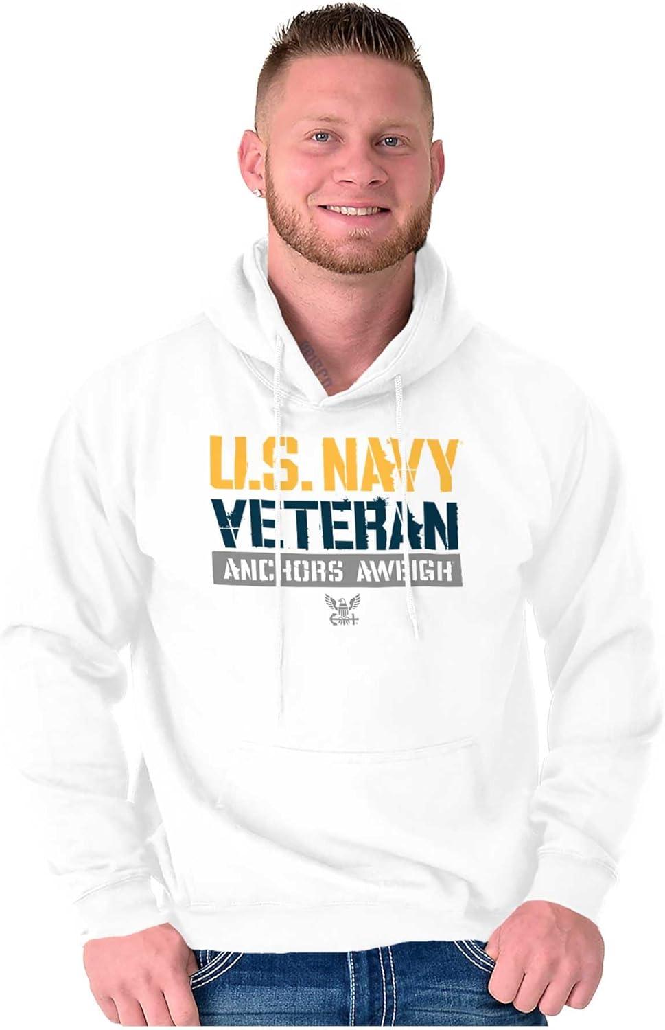 imageBrisco Brands US Navy Veteran Anchors Aweigh Hoodie Sweatshirt Women MenWhite