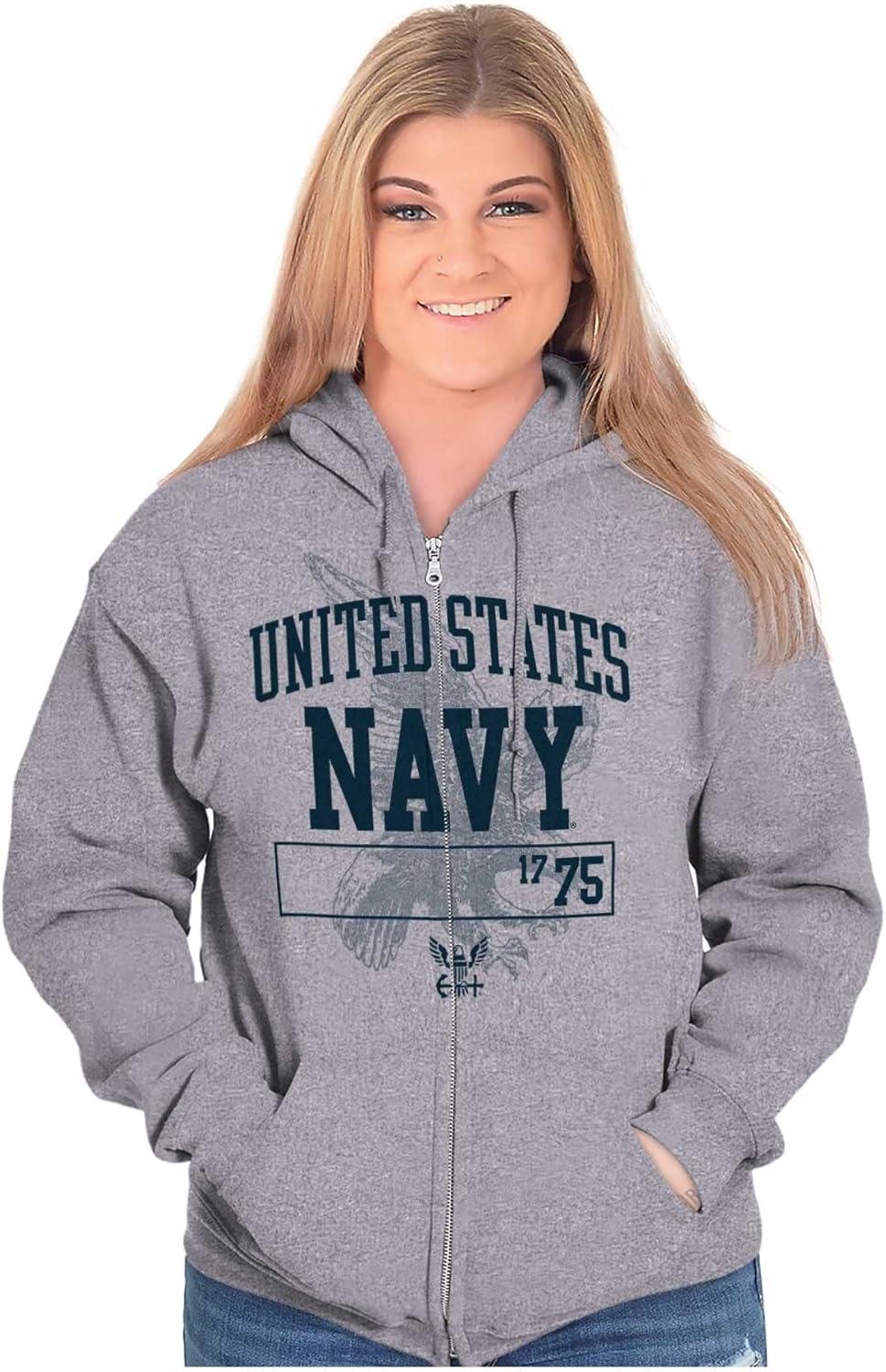 imageBrisco Brands United States Navy 1775 Eagle Anchor Zip Up Hoodie Mens WomensSport Grey