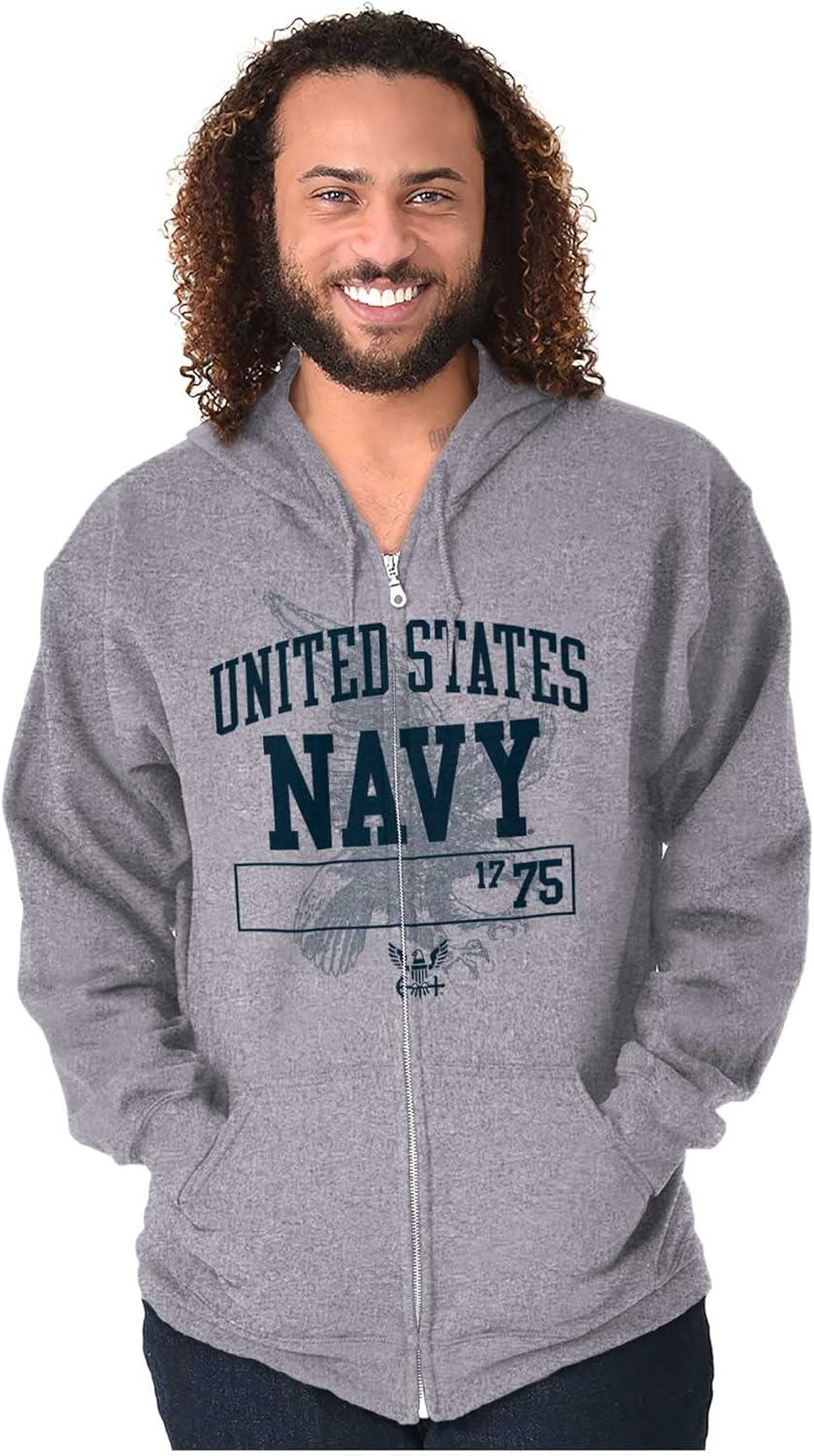 imageBrisco Brands United States Navy 1775 Eagle Anchor Zip Up Hoodie Mens WomensSport Grey