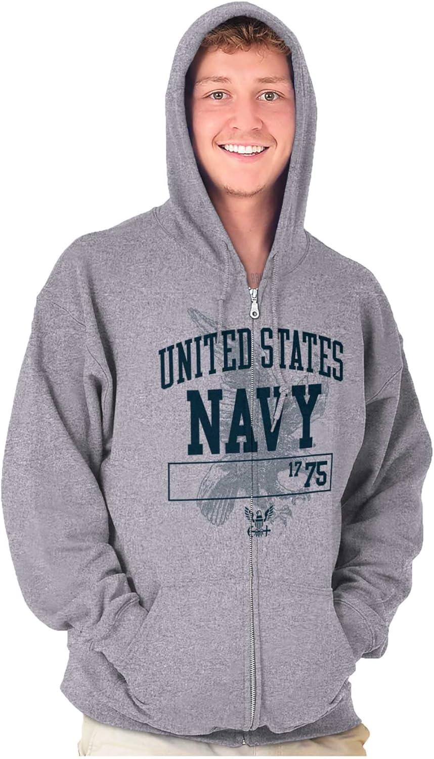 imageBrisco Brands United States Navy 1775 Eagle Anchor Zip Up Hoodie Mens WomensSport Grey