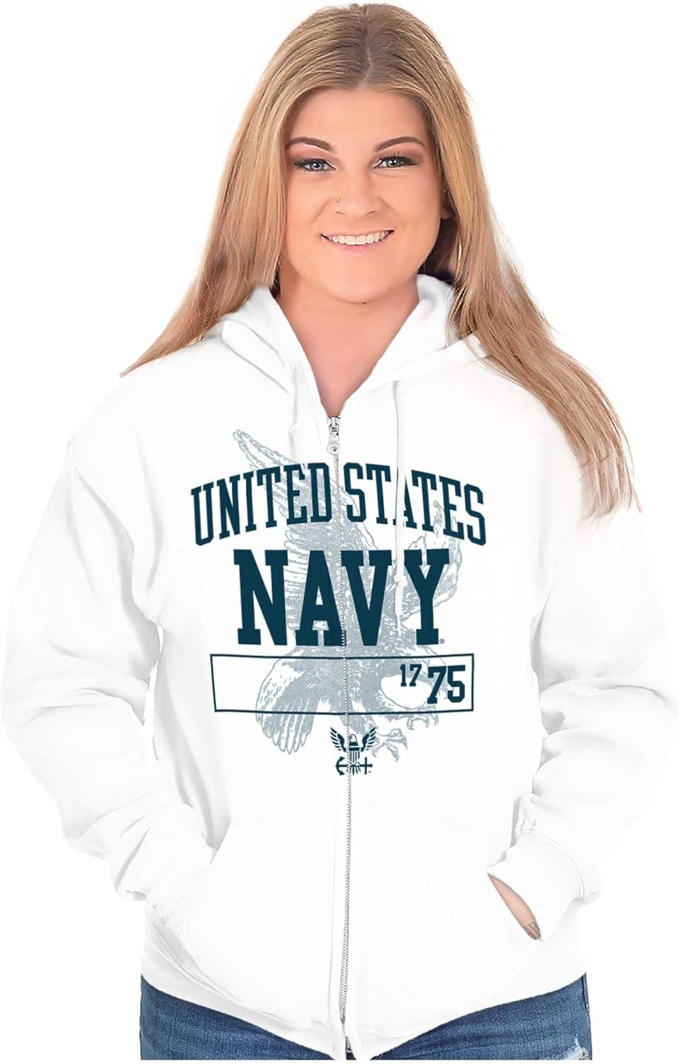 imageBrisco Brands United States Navy 1775 Eagle Anchor Zip Up Hoodie Mens WomensWhite