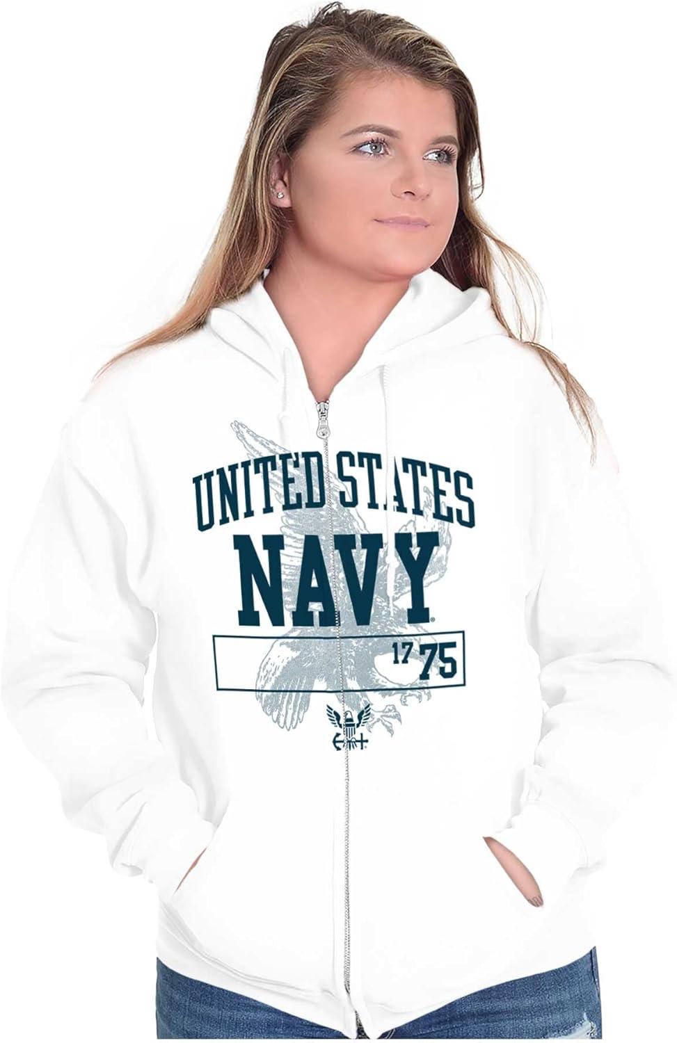 imageBrisco Brands United States Navy 1775 Eagle Anchor Zip Up Hoodie Mens WomensWhite