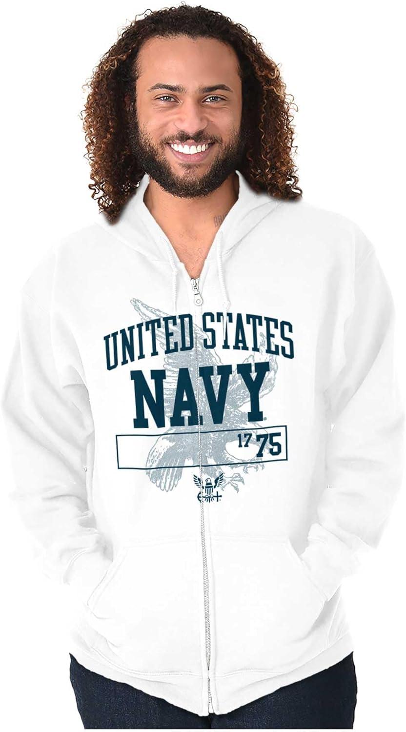 imageBrisco Brands United States Navy 1775 Eagle Anchor Zip Up Hoodie Mens WomensWhite