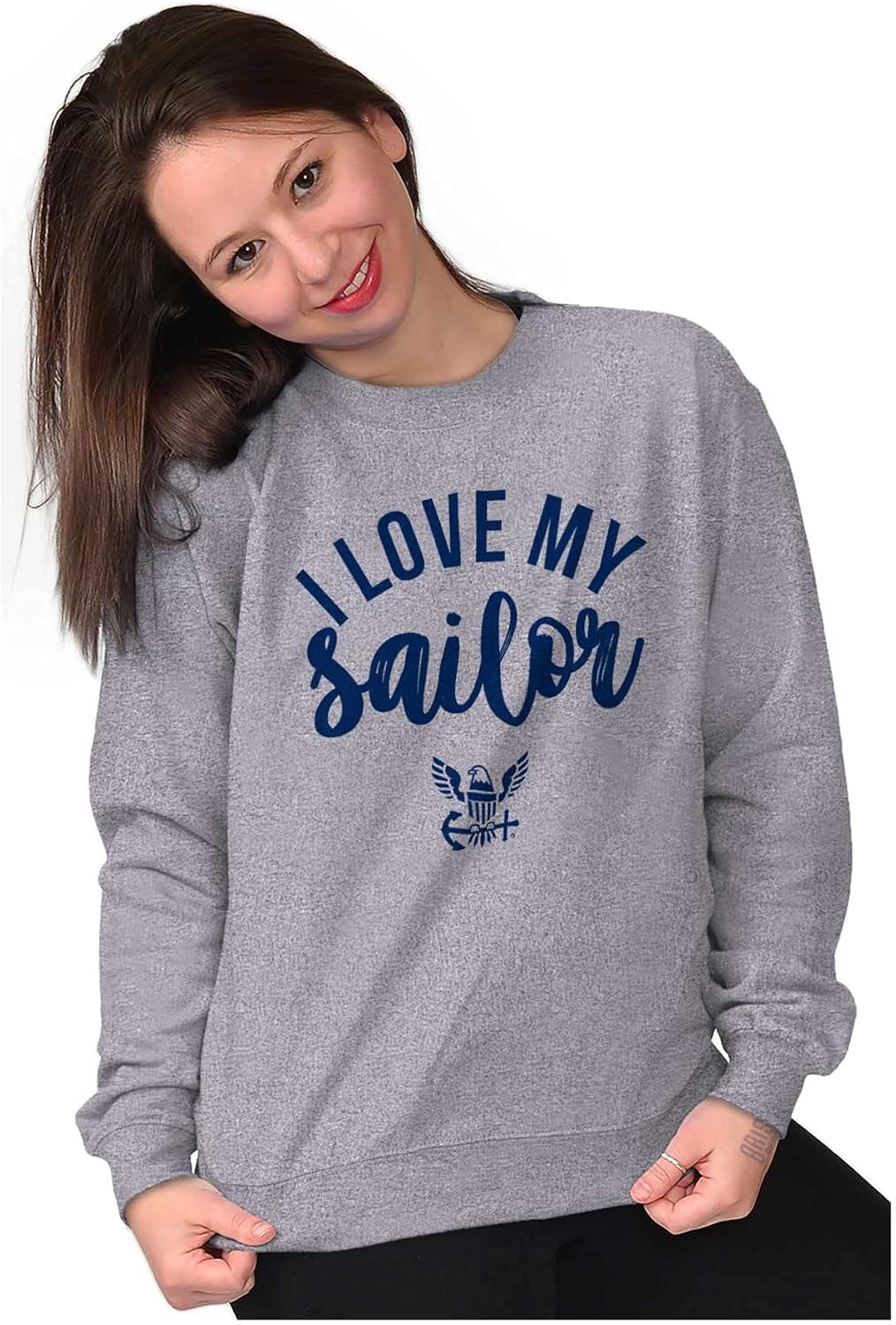 imageBrisco Brands United States Navy I Love My Sailor Women Crewneck SweatshirtSport Grey