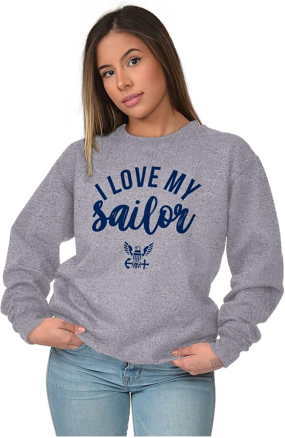 imageBrisco Brands United States Navy I Love My Sailor Women Crewneck SweatshirtSport Grey