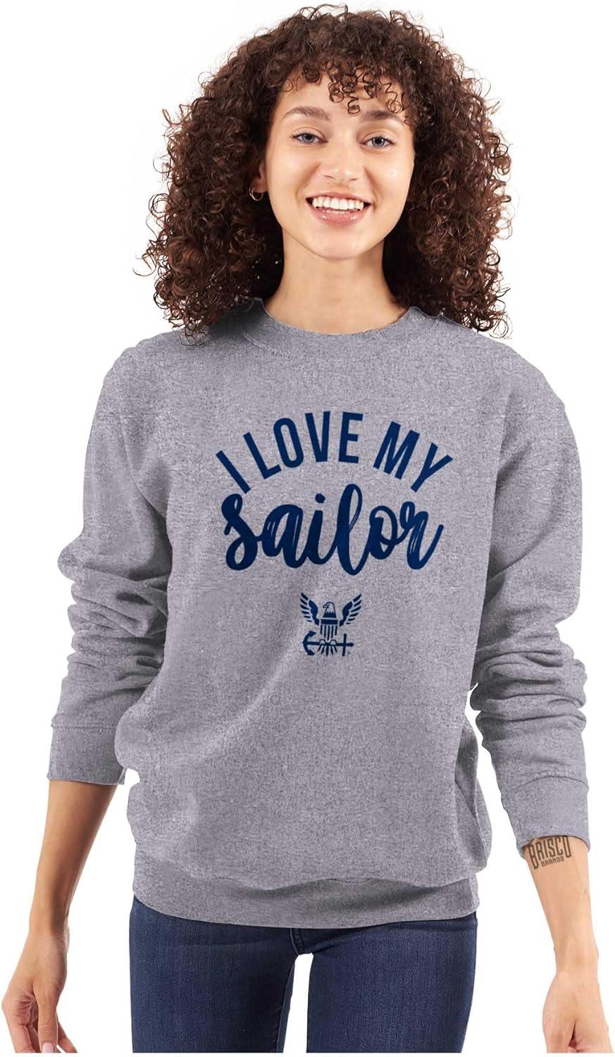 imageBrisco Brands United States Navy I Love My Sailor Women Crewneck SweatshirtSport Grey