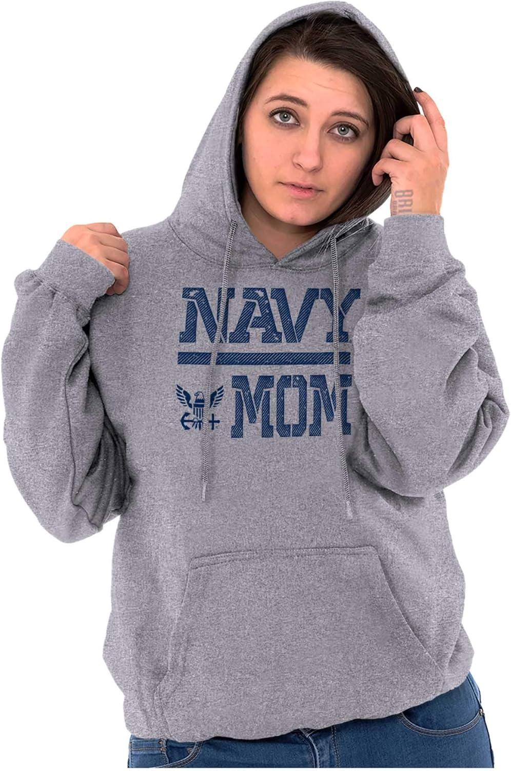 imageBrisco Brands United States Navy Proud Military Mom Hoodie Sweatshirt WomenSport Grey