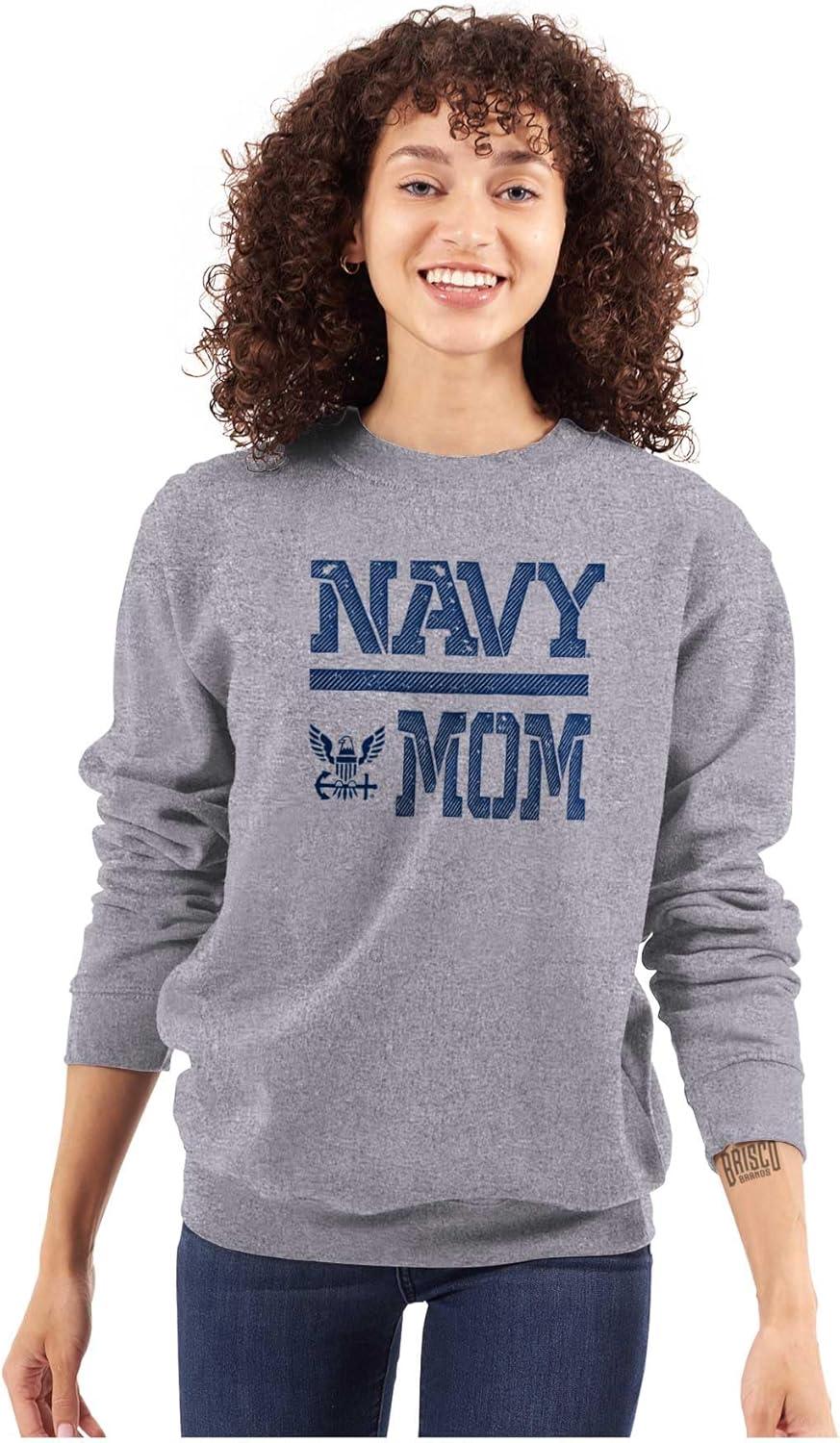 imageBrisco Brands United States Navy Proud Military Mom Women Crewneck SweatshirtSport Grey