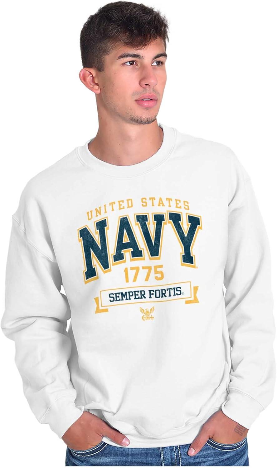 imageBrisco Brands United States Navy Semper Fortis 1775 Sweatshirt for Men or WomenWhite