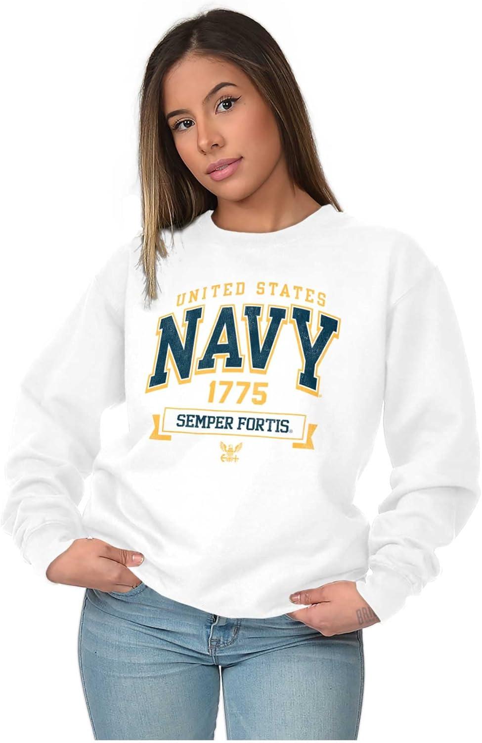 imageBrisco Brands United States Navy Semper Fortis 1775 Sweatshirt for Men or WomenWhite