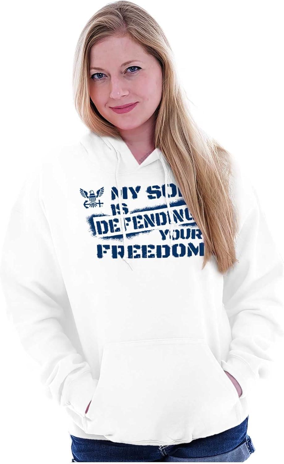 imageBrisco Brands United States Navy Son Defending Freedom Hoodie Sweatshirt Women MenWhite