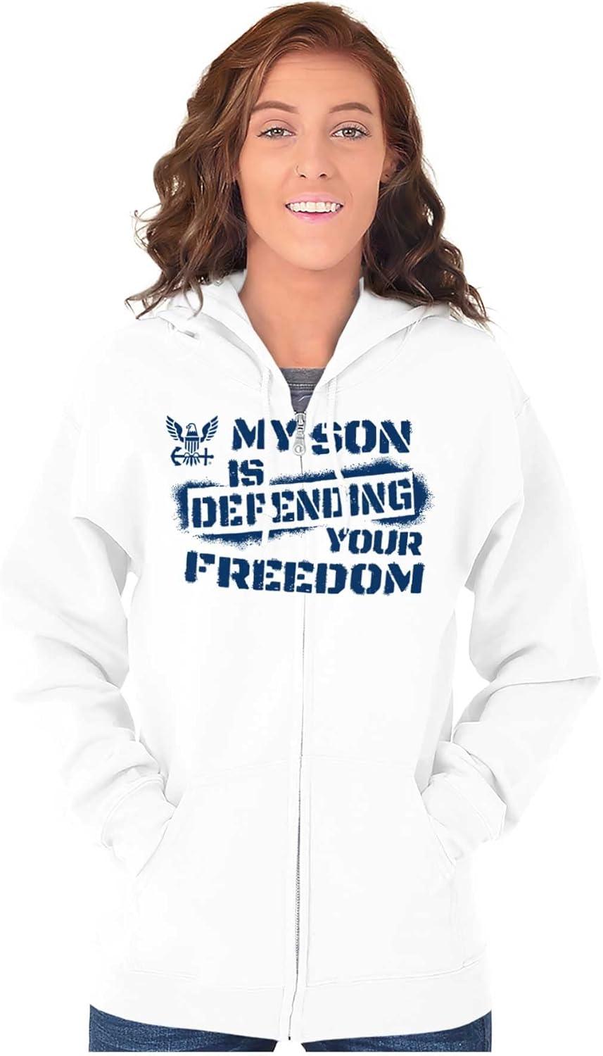 imageBrisco Brands United States Navy Son Defending Freedom Zip Up Hoodie Mens WomensWhite