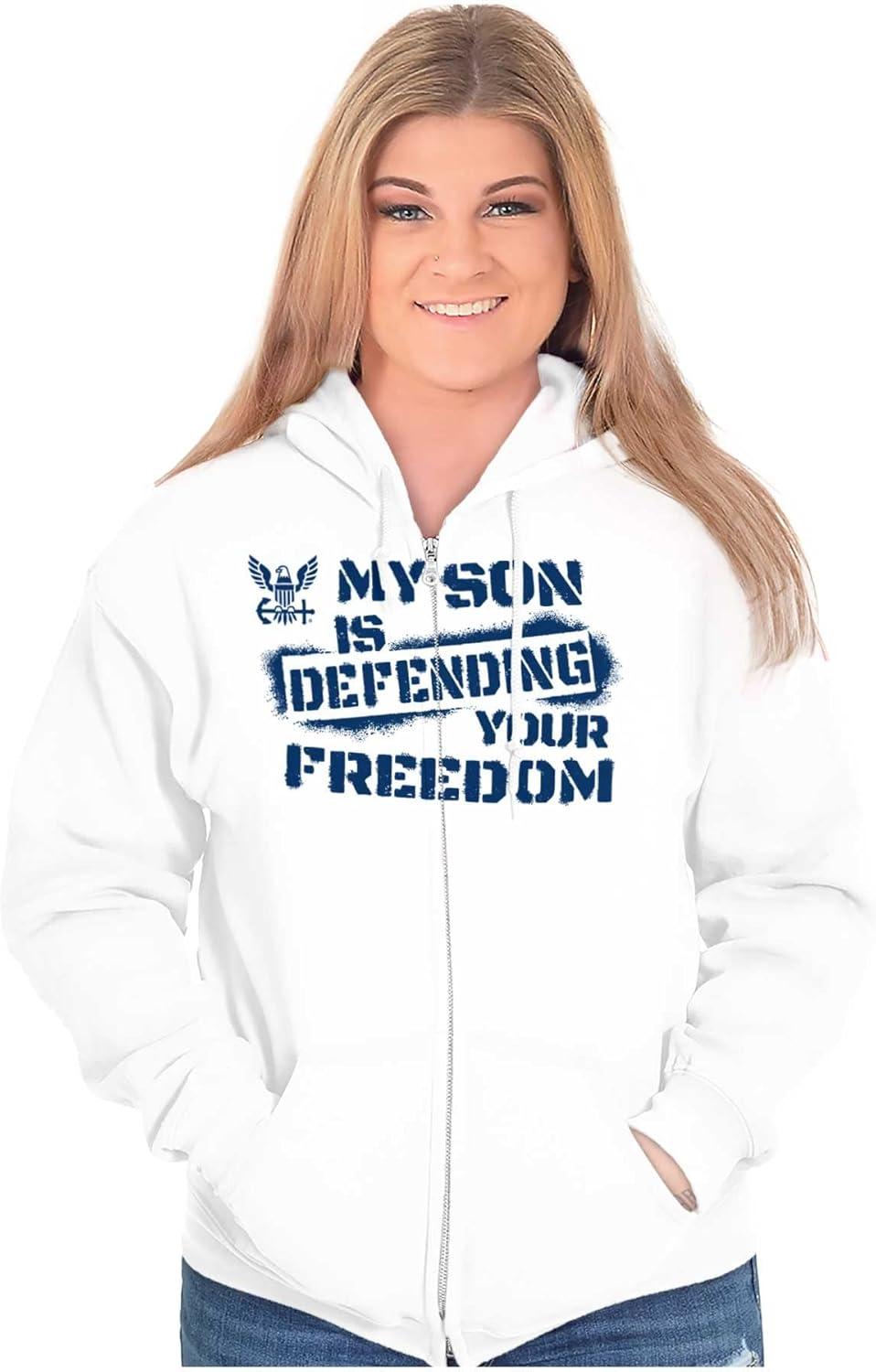 imageBrisco Brands United States Navy Son Defending Freedom Zip Up Hoodie Mens WomensWhite