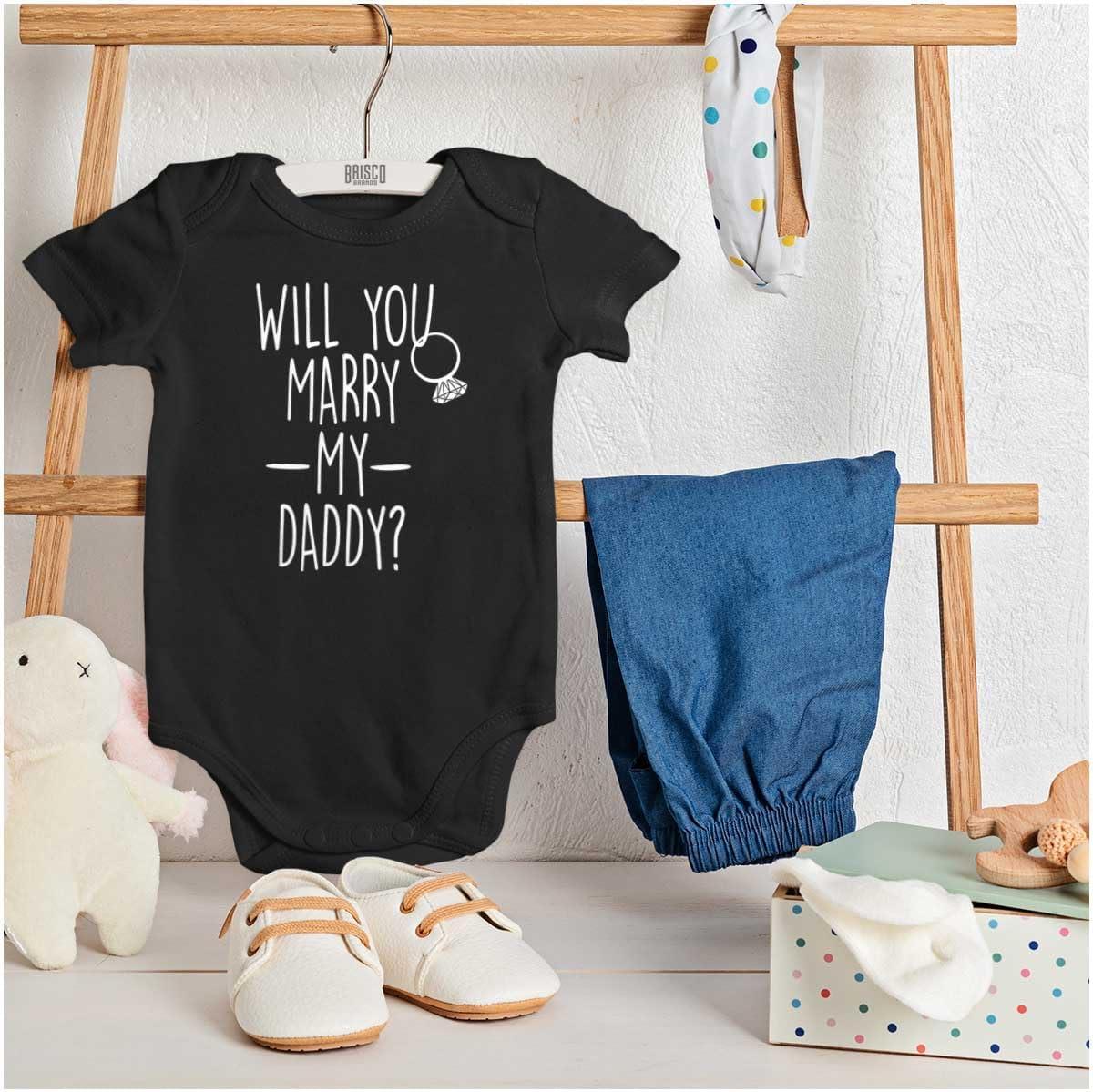 imageBrisco Brands Will You Marry My Daddy Engagement Baby Romper Boys or GirlsBlack