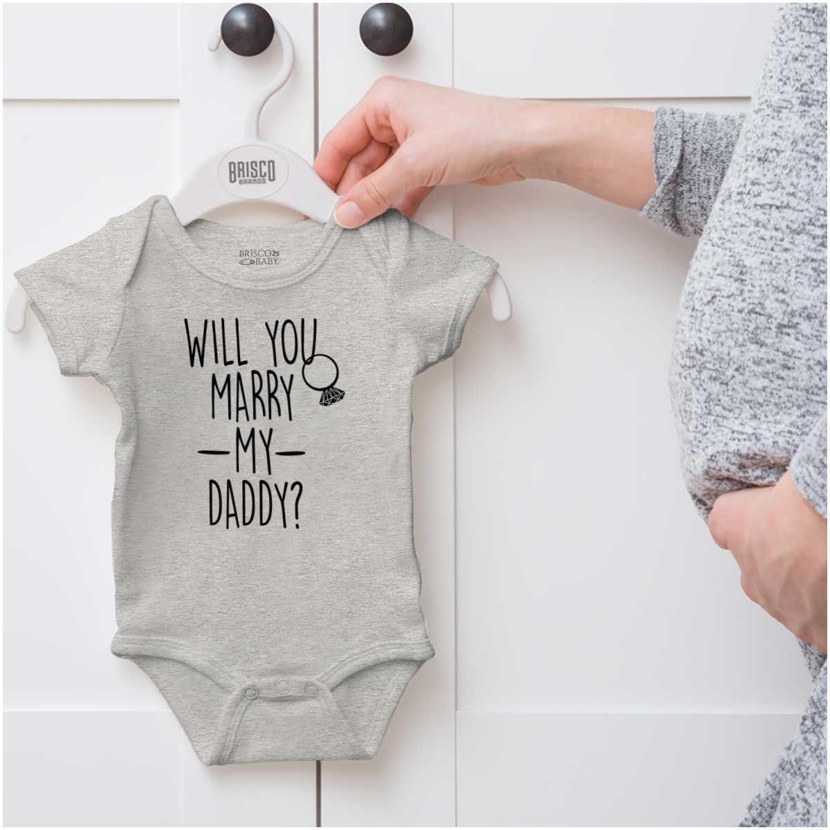 imageBrisco Brands Will You Marry My Daddy Engagement Baby Romper Boys or GirlsHeather