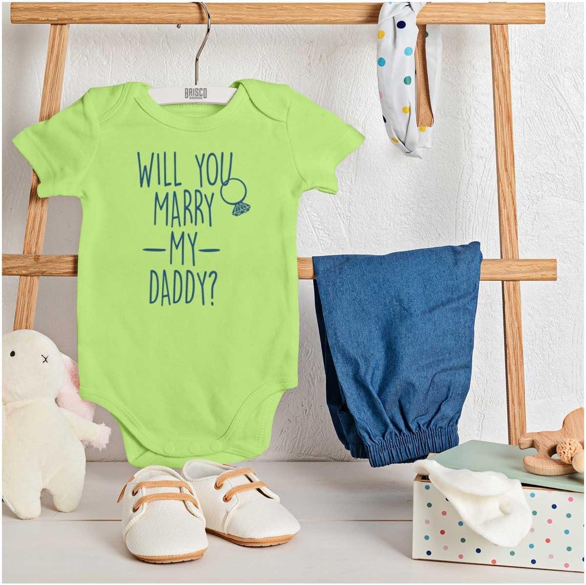 imageBrisco Brands Will You Marry My Daddy Engagement Baby Romper Boys or GirlsKey Lime