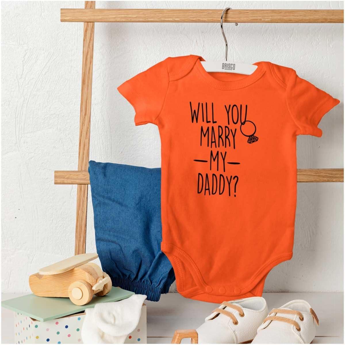 imageBrisco Brands Will You Marry My Daddy Engagement Baby Romper Boys or GirlsOrange