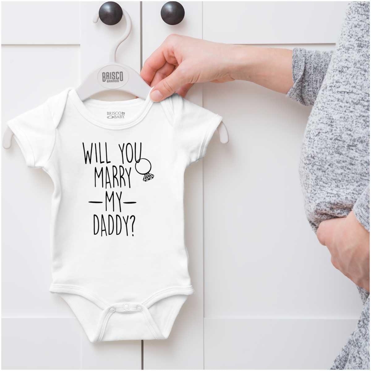 imageBrisco Brands Will You Marry My Daddy Engagement Baby Romper Boys or GirlsWhite