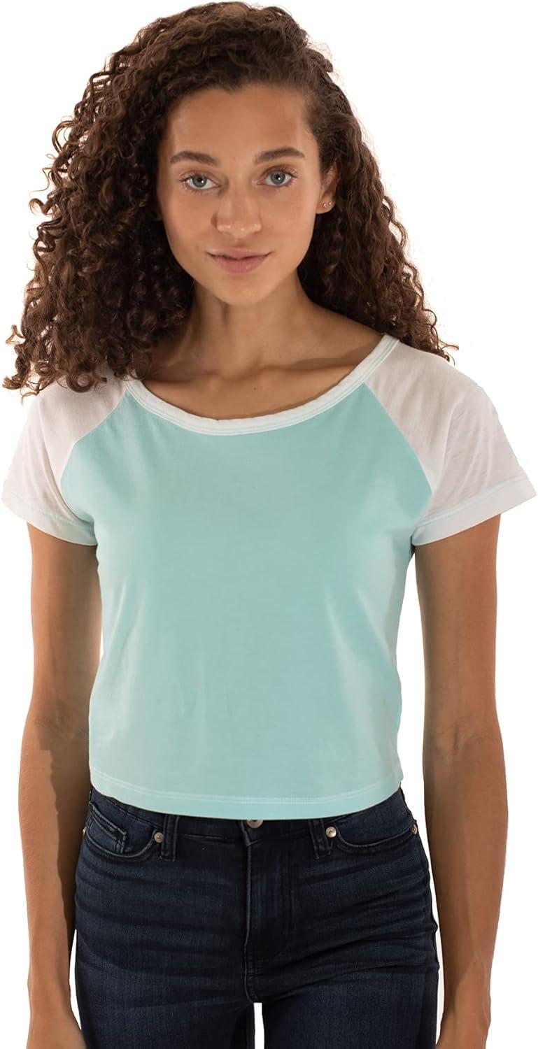 imageBrisco Brands Womens Cropped Raglan Tee Juniors Short Sleeve Baseball TShirtAquaWhite