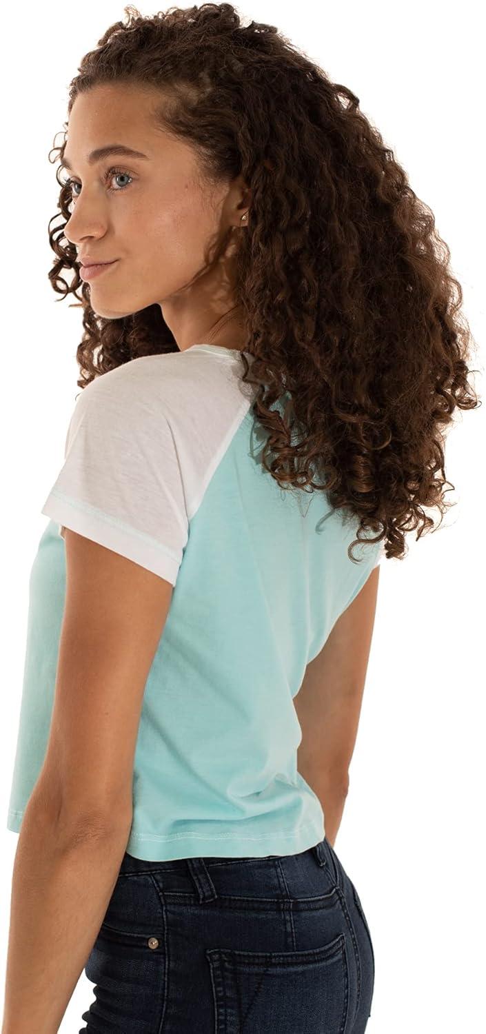 imageBrisco Brands Womens Cropped Raglan Tee Juniors Short Sleeve Baseball TShirtAquaWhite