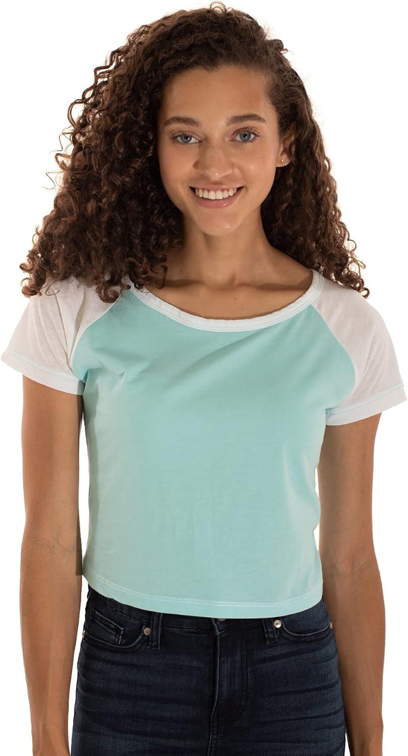 imageBrisco Brands Womens Cropped Raglan Tee Juniors Short Sleeve Baseball TShirtAquaWhite