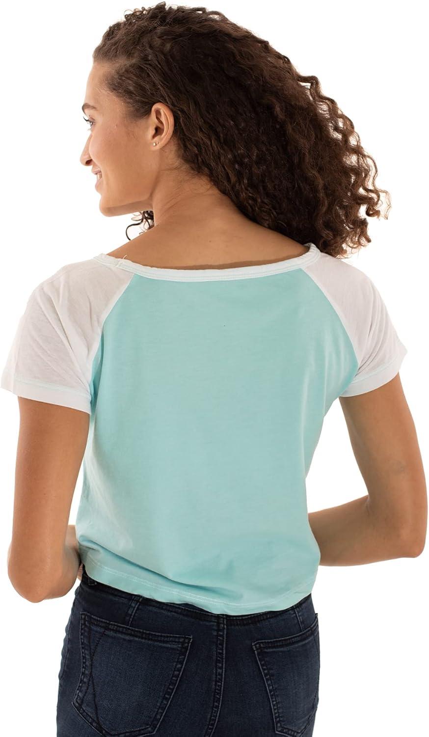imageBrisco Brands Womens Cropped Raglan Tee Juniors Short Sleeve Baseball TShirtAquaWhite
