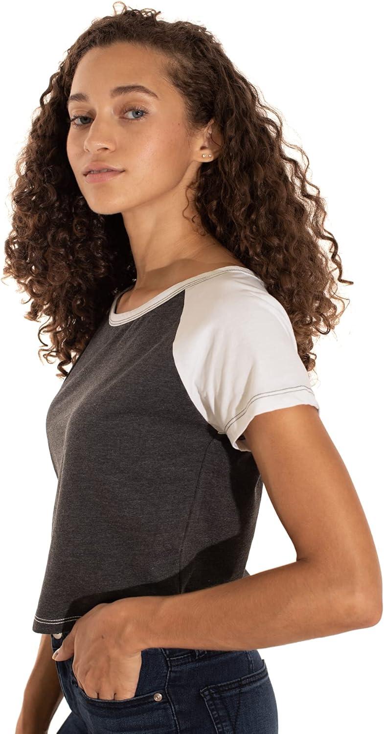 imageBrisco Brands Womens Cropped Raglan Tee Juniors Short Sleeve Baseball TShirtBlackWhite