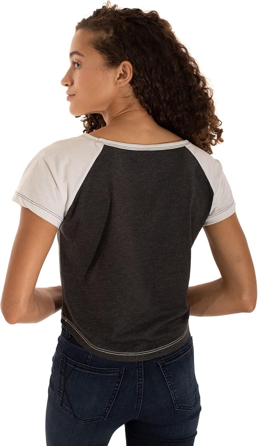 imageBrisco Brands Womens Cropped Raglan Tee Juniors Short Sleeve Baseball TShirtBlackWhite
