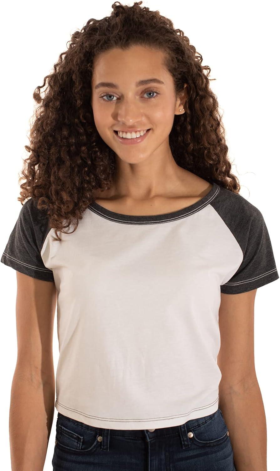 imageBrisco Brands Womens Cropped Raglan Tee Juniors Short Sleeve Baseball TShirtWhiteBlack