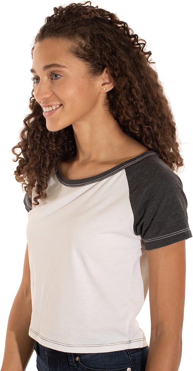 imageBrisco Brands Womens Cropped Raglan Tee Juniors Short Sleeve Baseball TShirtWhiteBlack