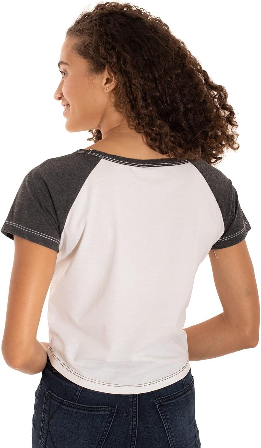 imageBrisco Brands Womens Cropped Raglan Tee Juniors Short Sleeve Baseball TShirtWhiteBlack
