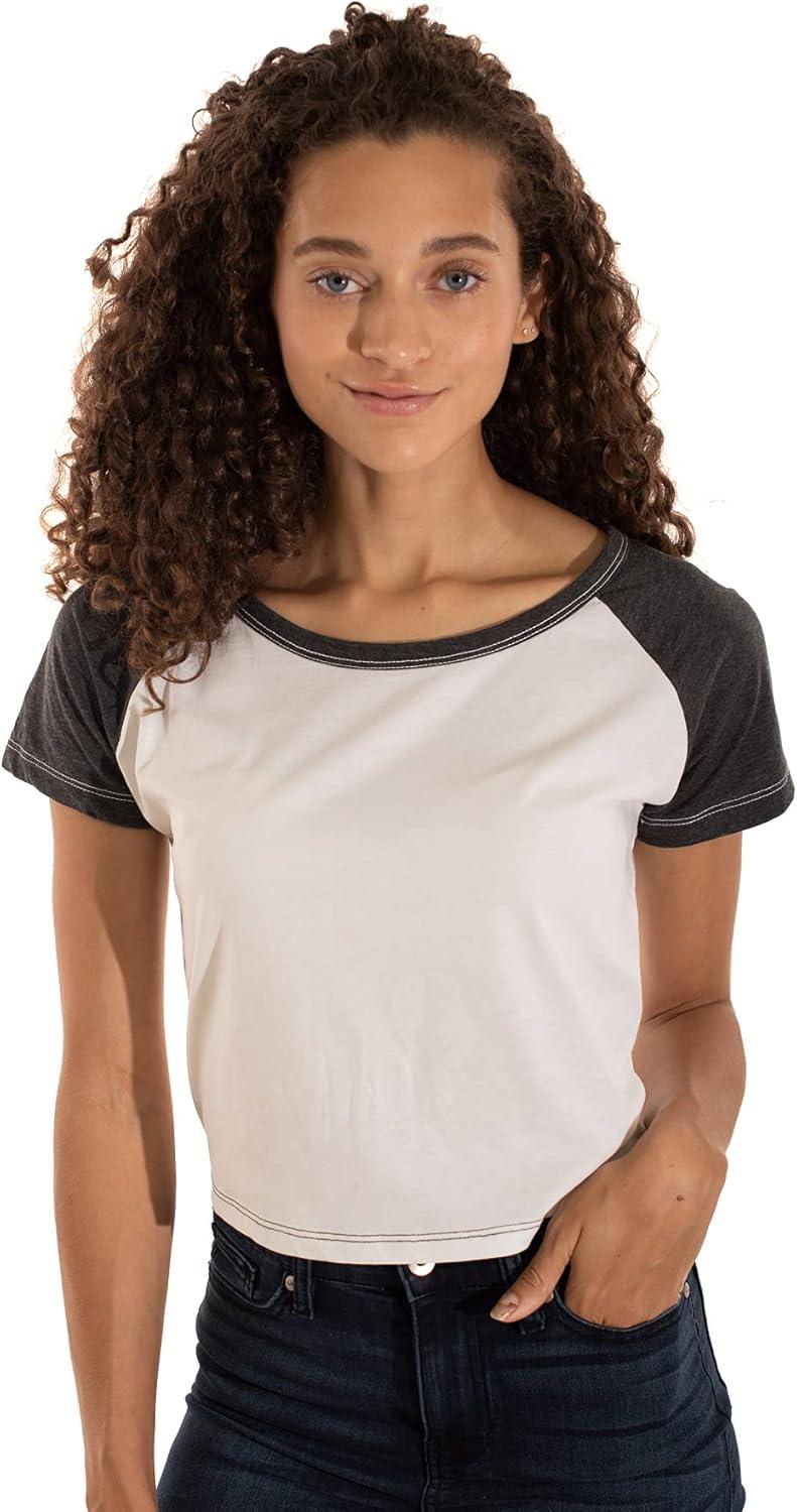 imageBrisco Brands Womens Cropped Raglan Tee Juniors Short Sleeve Baseball TShirtWhiteBlack