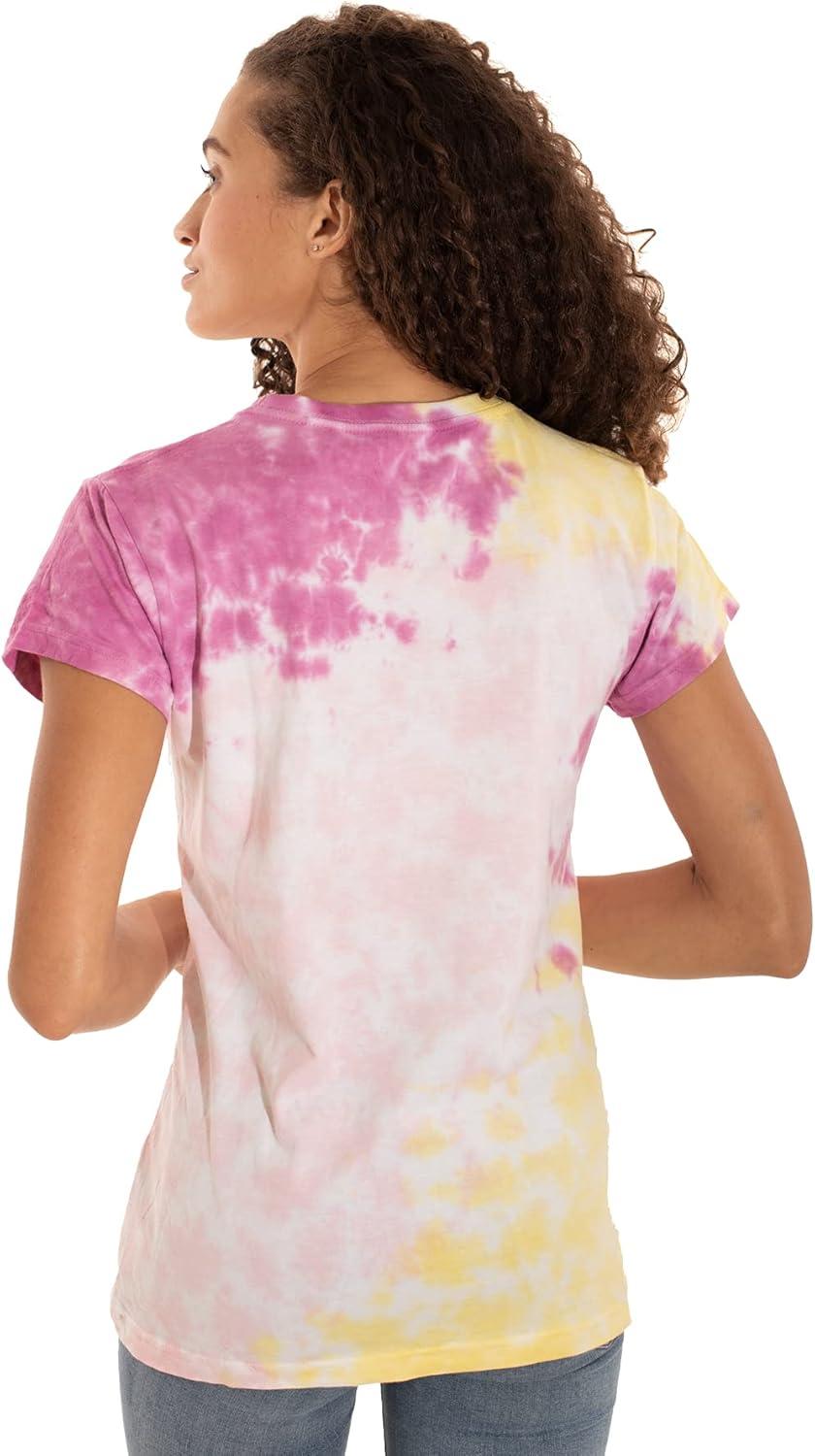 imageBrisco Brands Womens Fitted Tie Dye TShirt Juniors Colorful Cloud Short Sleeve Crewneck TeeLemon Raspberry