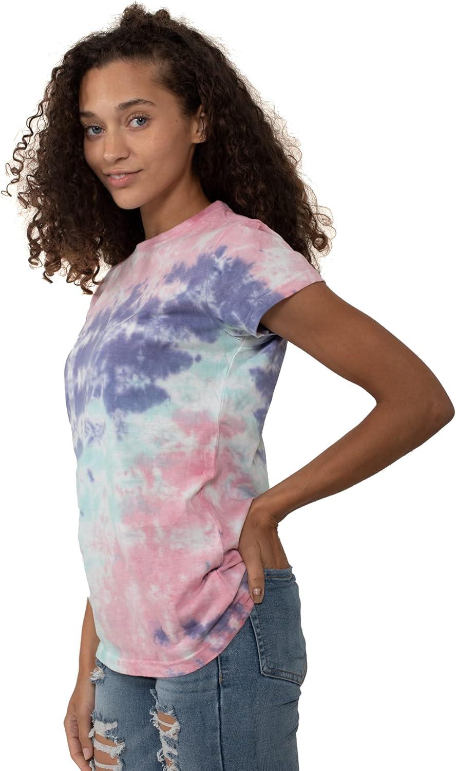 imageBrisco Brands Womens Fitted Tie Dye TShirt Juniors Colorful Cloud Short Sleeve Crewneck TeeSugar Rush