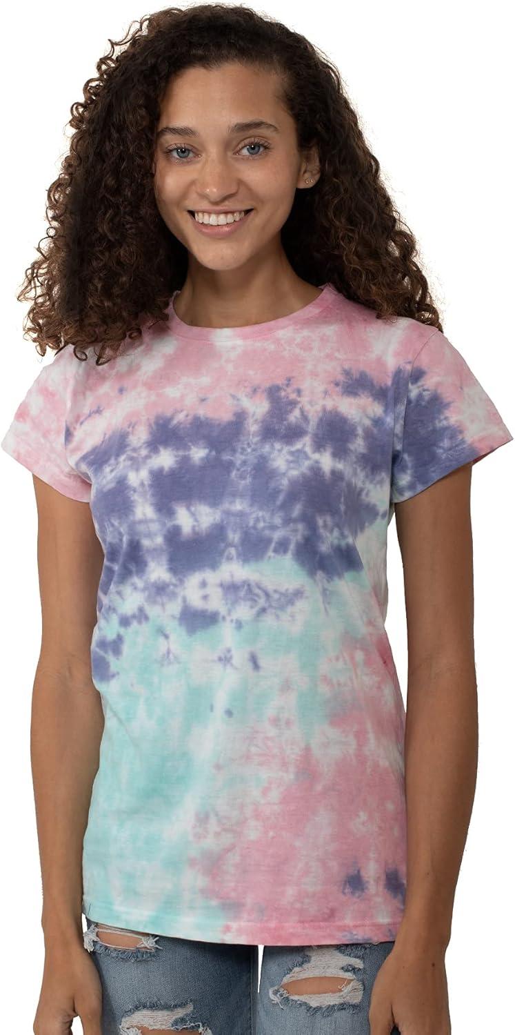 imageBrisco Brands Womens Fitted Tie Dye TShirt Juniors Colorful Cloud Short Sleeve Crewneck TeeSugar Rush