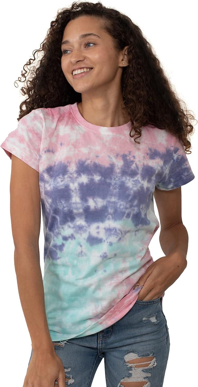 imageBrisco Brands Womens Fitted Tie Dye TShirt Juniors Colorful Cloud Short Sleeve Crewneck TeeSugar Rush