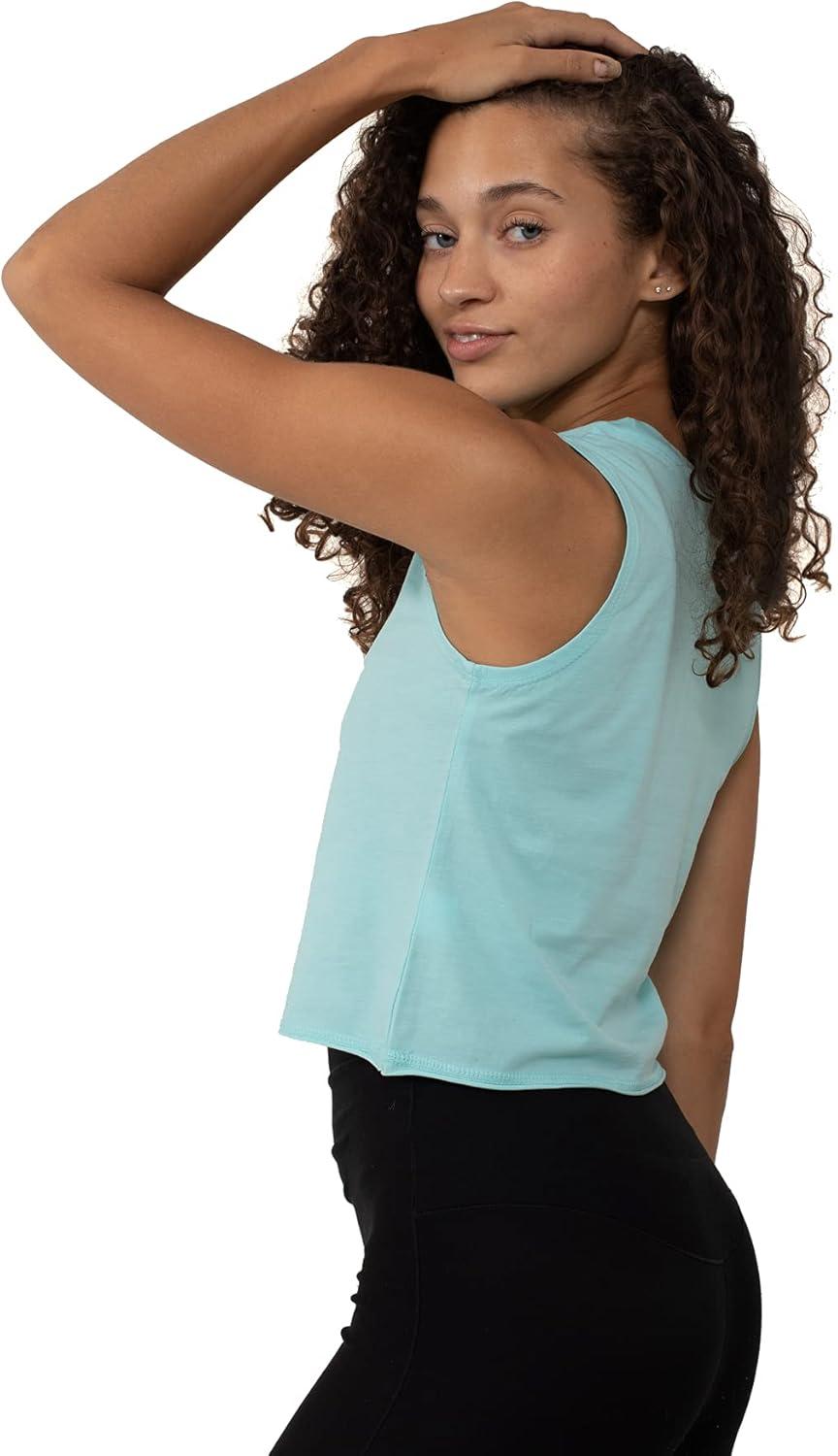 imageBrisco Brands Womens Sleeveless Cropped Muscle Tee Juniors Basic Crewneck Tank TopAqua