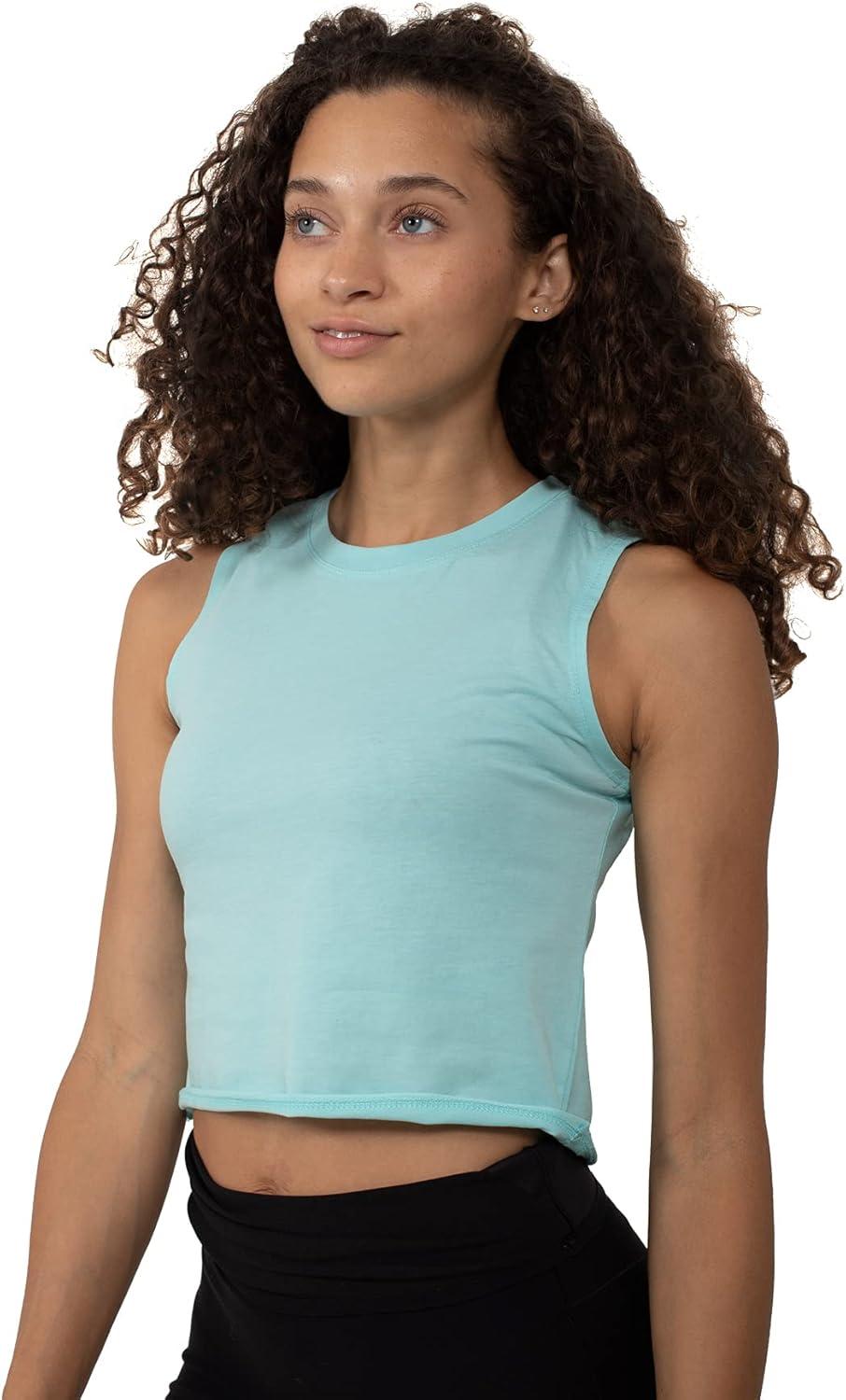 imageBrisco Brands Womens Sleeveless Cropped Muscle Tee Juniors Basic Crewneck Tank TopAqua