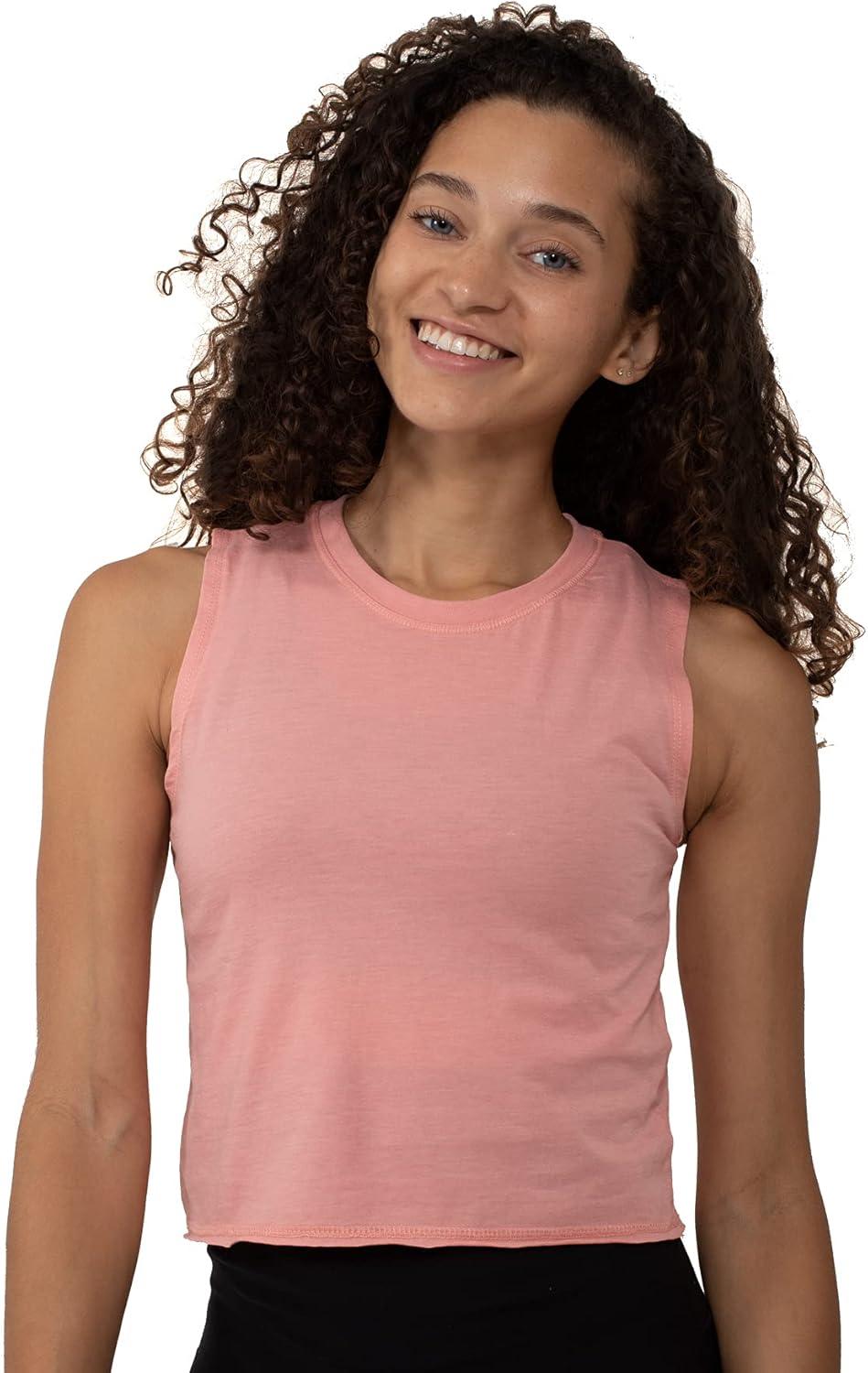 imageBrisco Brands Womens Sleeveless Cropped Muscle Tee Juniors Basic Crewneck Tank TopCoral