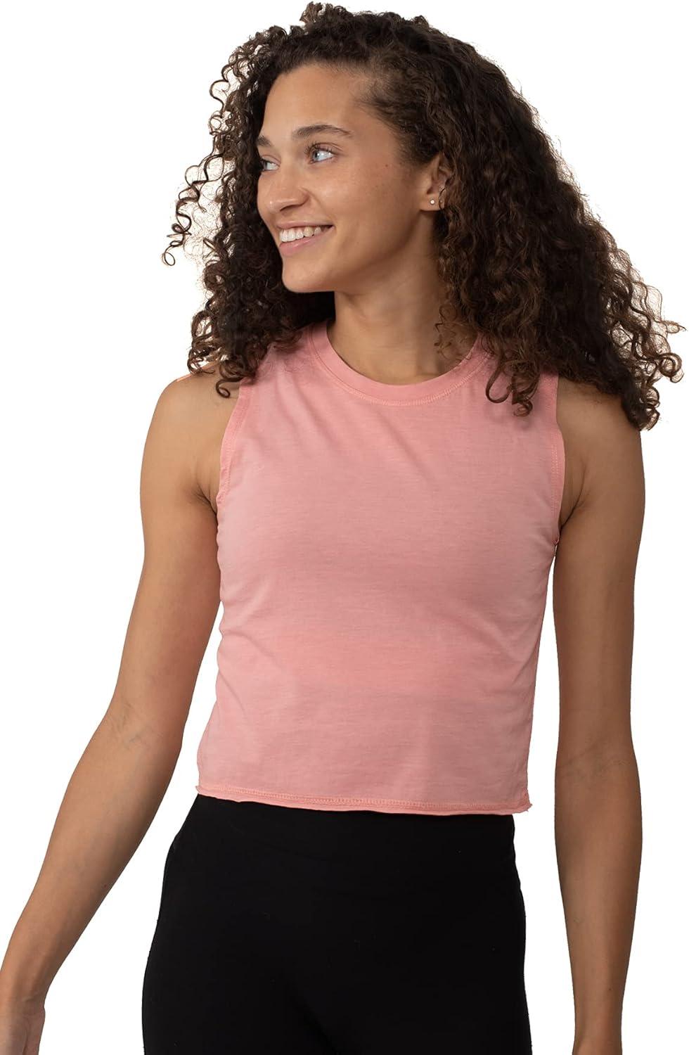 imageBrisco Brands Womens Sleeveless Cropped Muscle Tee Juniors Basic Crewneck Tank TopCoral