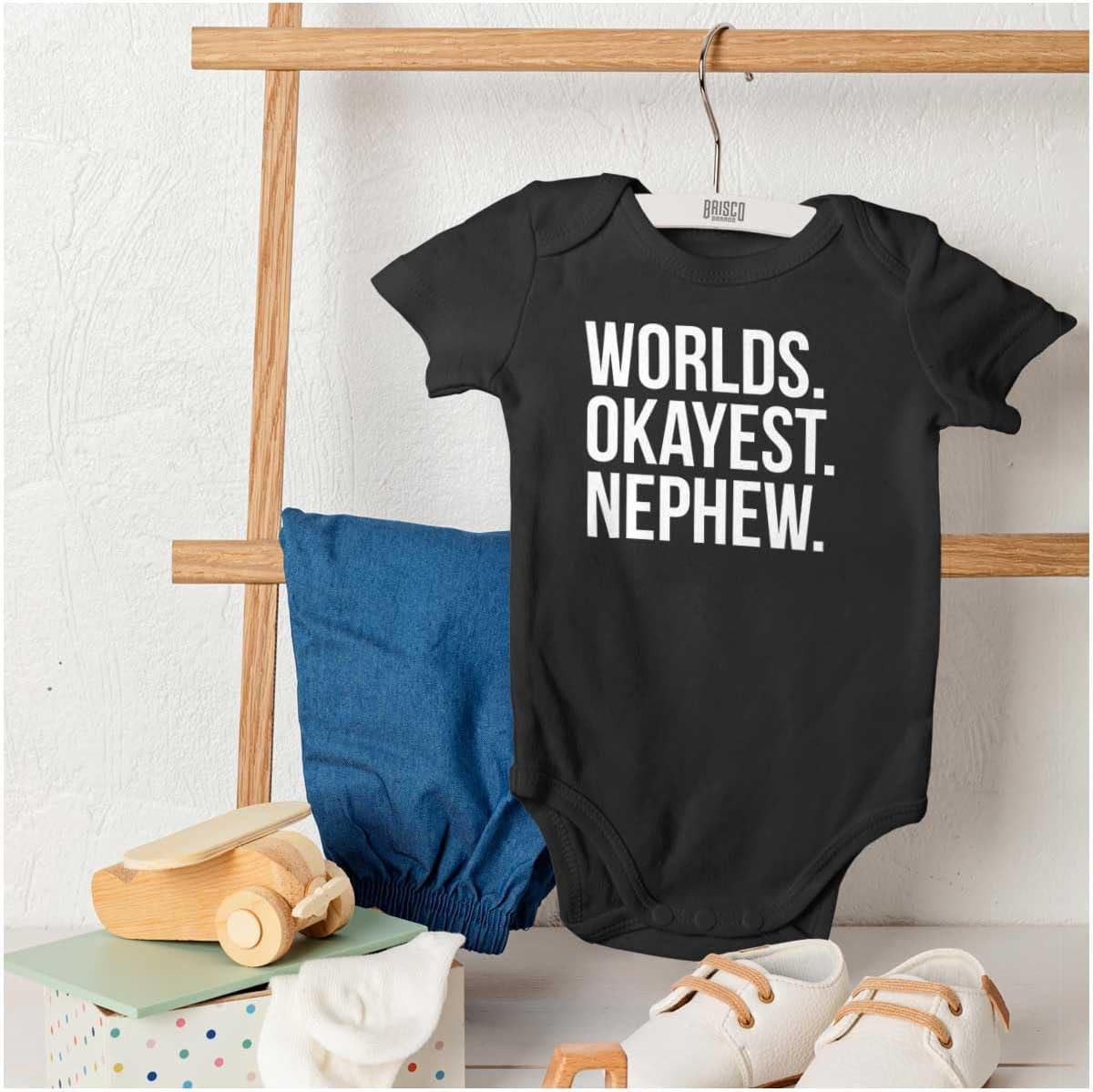 imageBrisco Brands Worlds Okayest Nephew Aunt Uncle Joke Baby Bodysuit Jumper BoysBlack
